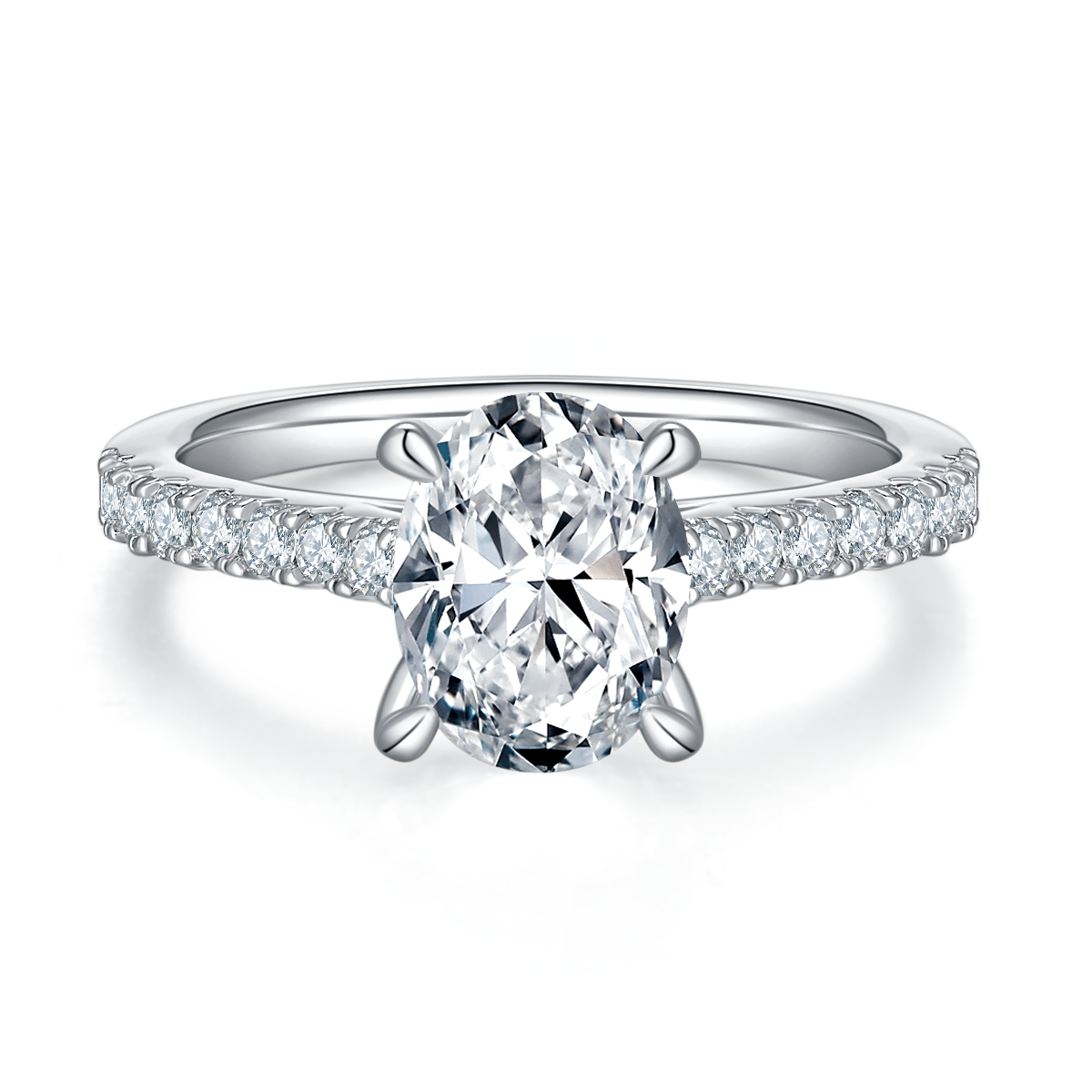 Micro set egg shaped S925 silver plated white gold moissanite diamond women's ring 2.0 carats D-grade